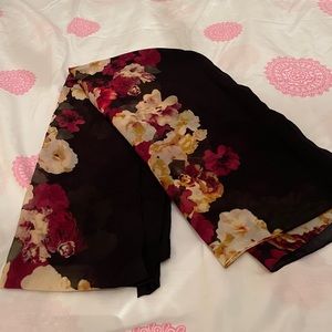Black With Floral Pattern Rectangular Scarf